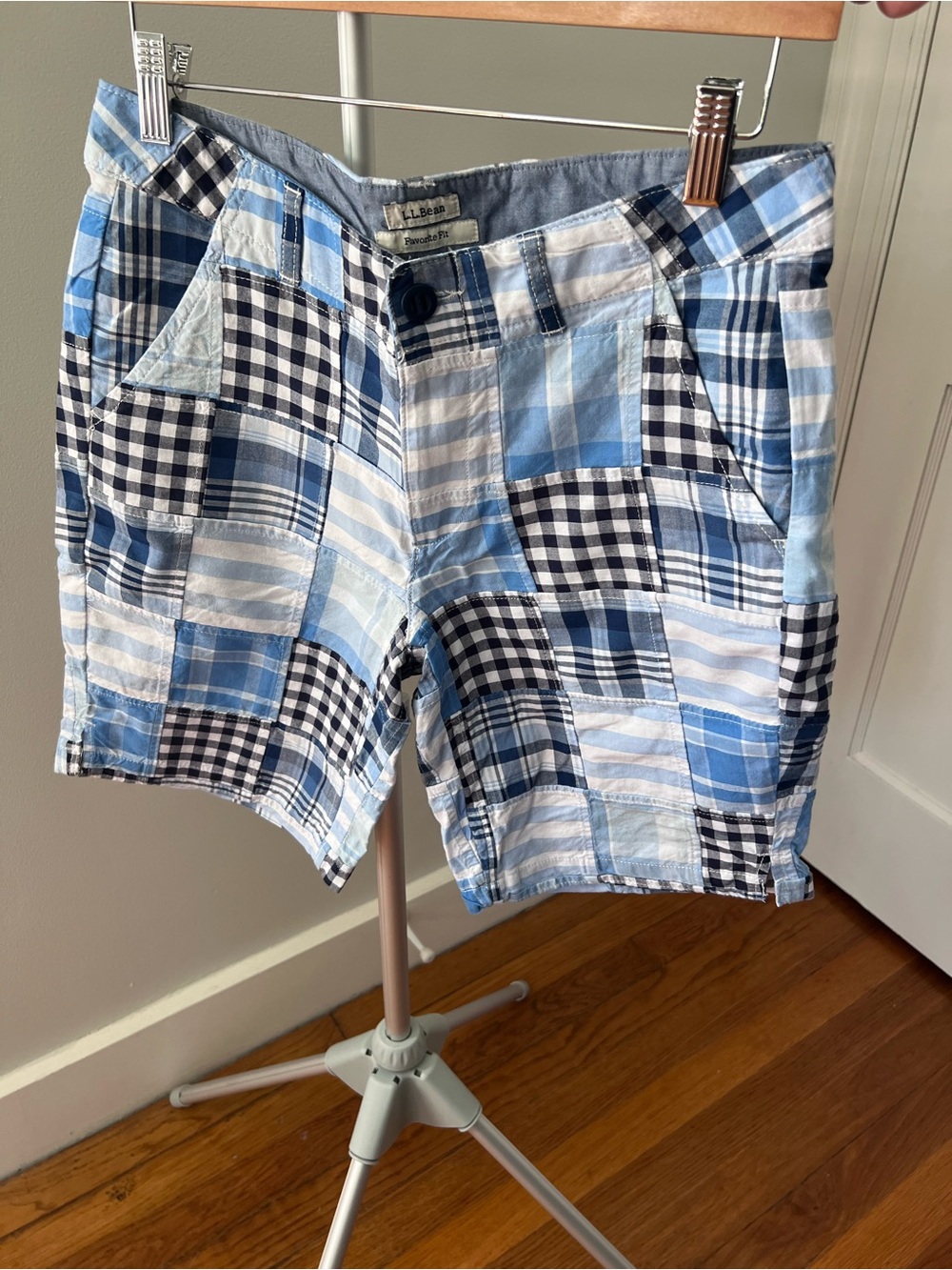 L.L. Bean Blue and White Patchwork Plaid Shorts